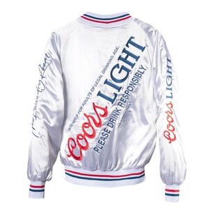 NWT The Laundry Room x Coors Light 1980 Quilted Stadium Jacket-White Satin